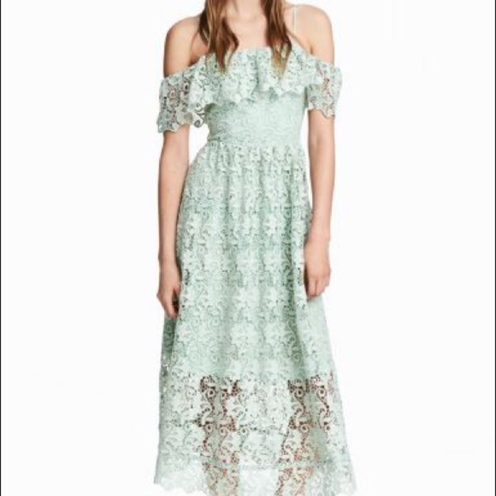 H&M Mint Lace Off the Shoulder Dress